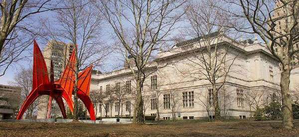 Alexander Calder's sculpture "Stegosaurus" outside of the Wadsworth Atheneum Museum of Art. 