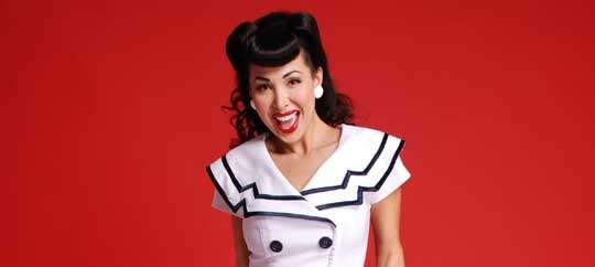 White Sailor Dress, Bettie Paige Las Vegas